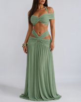 Sexy Halter Crop Top & Bodycon Maxi Skirt Set