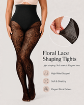 High Waist Control Tummy Floral Lace Shaping Pantyhose