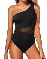 Women's Tummy-Control Mesh One-Shoulder One-Piece Swimsuit