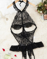 Women's Sexy Hollow Backless Transparent Floral Lace Open Crotch Design Bodysuit