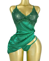 Women's Sexy Lace Satin V Neck Adjustable Straps Backless Nightdress with Thong