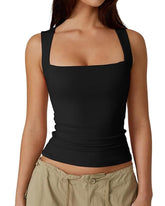 Square Neck Sleeveless Double-layer Tight Seamless Stretch Vest
