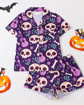 Halloween Print Lapel Short-Sleeved Shorts Casual Homewear Set