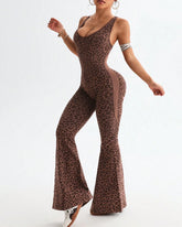 Leopard Print Crossback Seamless Elastic Yoga Fitness Jumpsuit
