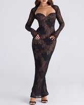 Sexy Floral Lace Strapless Bodycon Slit Long Dress and Long-sleeved Cover-up Set