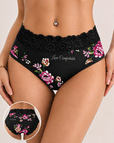 4-Pack Mid Waist Floral Print Lace Seamless Panties
