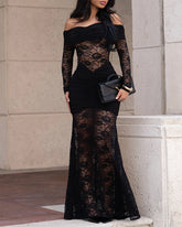 Sexy Lace Off-shoulder Fitted Long-sleeved Fishtail Maxi Dress
