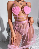 Heart-shaped Cutout Sexy Sheer Mesh Chemise and Thong Set