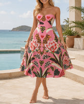 Beach Vacation Retro Floral Print Spaghetti Strap Maxi Dress