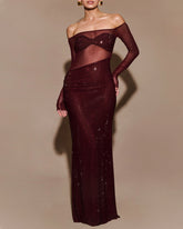 Christmas Sexy Sparkly Off-shoulder Fitted Sheer Mesh Long Dress