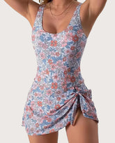 Women's Beach Vacation Belly-Controlled Skirt-Style Printed One-Piece Swimsuit