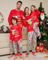 Christmas Grinch Color Block Fun Print Crew Neck Family Pajama Set