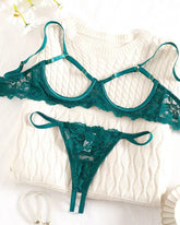 Sexy Lace Floral Openwork Bra and Thong Lingerie Set