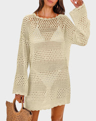 Vestido de Playa de Crochet con Mangas Largas para Cubrir el Traje de Baño