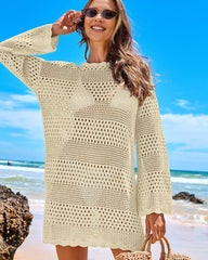 Vestido de Playa de Crochet con Mangas Largas para Cubrir el Traje de Baño