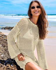 Vestido de Playa de Crochet con Mangas Largas para Cubrir el Traje de Baño