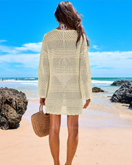 Vestido de Playa de Crochet con Mangas Largas para Cubrir el Traje de Baño