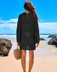 Vestido de Playa de Crochet con Mangas Largas para Cubrir el Traje de Baño