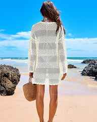 Vestido de Playa de Crochet con Mangas Largas para Cubrir el Traje de Baño