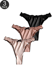 3-Pack Mixed-Color Satin Thong Panties