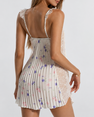 Sweet Ruffle Strap Pleated Sheer Lace Babydoll Nightdress