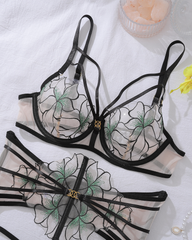 Sexy Jacquard Lace Sheer Mesh Sculpting Lingerie Set
