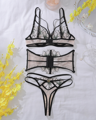Sexy Jacquard Lace Sheer Mesh Sculpting Lingerie Set