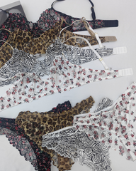 Sexy Deep V Printed Ultra-Thin Sheer Lace Bra Set