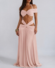 Sexy Halter Crop Top & Bodycon Maxi Skirt Set