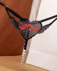 Heart Pearl Sheer Jacquard Embroidered Thong