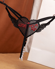 Heart Pearl Sheer Jacquard Embroidered Thong
