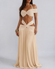 Sexy Halter Crop Top & Bodycon Maxi Skirt Set