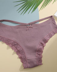 Women's Underwear Threaded Cotton Underwear Cute Bow Low Waist Bikini Lace Panties For Women