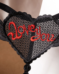 Heart Pearl Sheer Jacquard Embroidered Thong