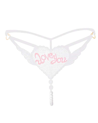 Heart Pearl Sheer Jacquard Embroidered Thong