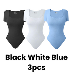 Square Neck Short Sleeve Snatching Bodysuit