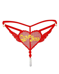 Heart Pearl Sheer Jacquard Embroidered Thong