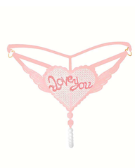 Heart Pearl Sheer Jacquard Embroidered Thong