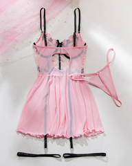 Sexy Sheer Mesh Printed Lace Push-Up Spaghetti Strap Lingerie