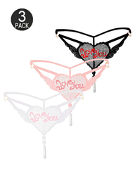 Heart Pearl Sheer Jacquard Embroidered Thong