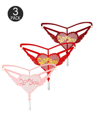 Heart Pearl Sheer Jacquard Embroidered Thong