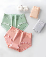 Women's Pure Cotton Breathable Skin-friendly Lace Trim Tummy Control Panties
