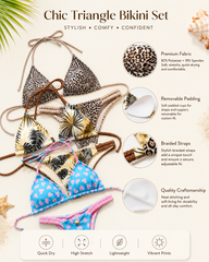 Color-Block Print Bikini Swimsuit with Braided Straps