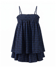 Breathable Plaid Cotton Linen Camisole Shorts Pajama Set