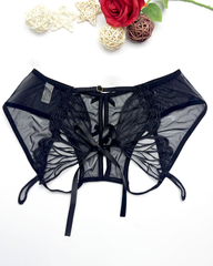 Low-Waist Butterfly Bow Lace Mesh Thong Panty