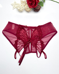 Low-Waist Butterfly Bow Lace Mesh Thong Panty