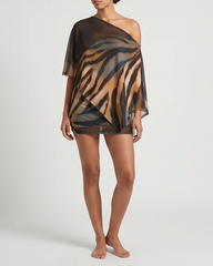Sexy Claw Print One-Shoulder Top with Cape & Bodycon Skirt Set