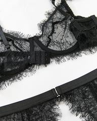 Sexy Eyelash Lace Cutout Lingerie Set