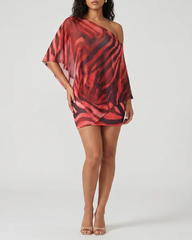 Sexy Claw Print One-Shoulder Top with Cape & Bodycon Skirt Set