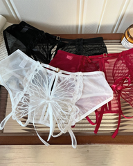 Low-Waist Butterfly Bow Lace Mesh Thong Panty